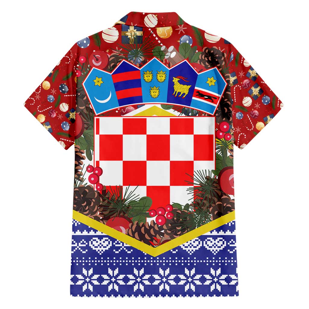 Croatia Christmas Hawaiian Shirt with Santa Sleigh Presents and Red Checkered Crest - Wonder Print Shop