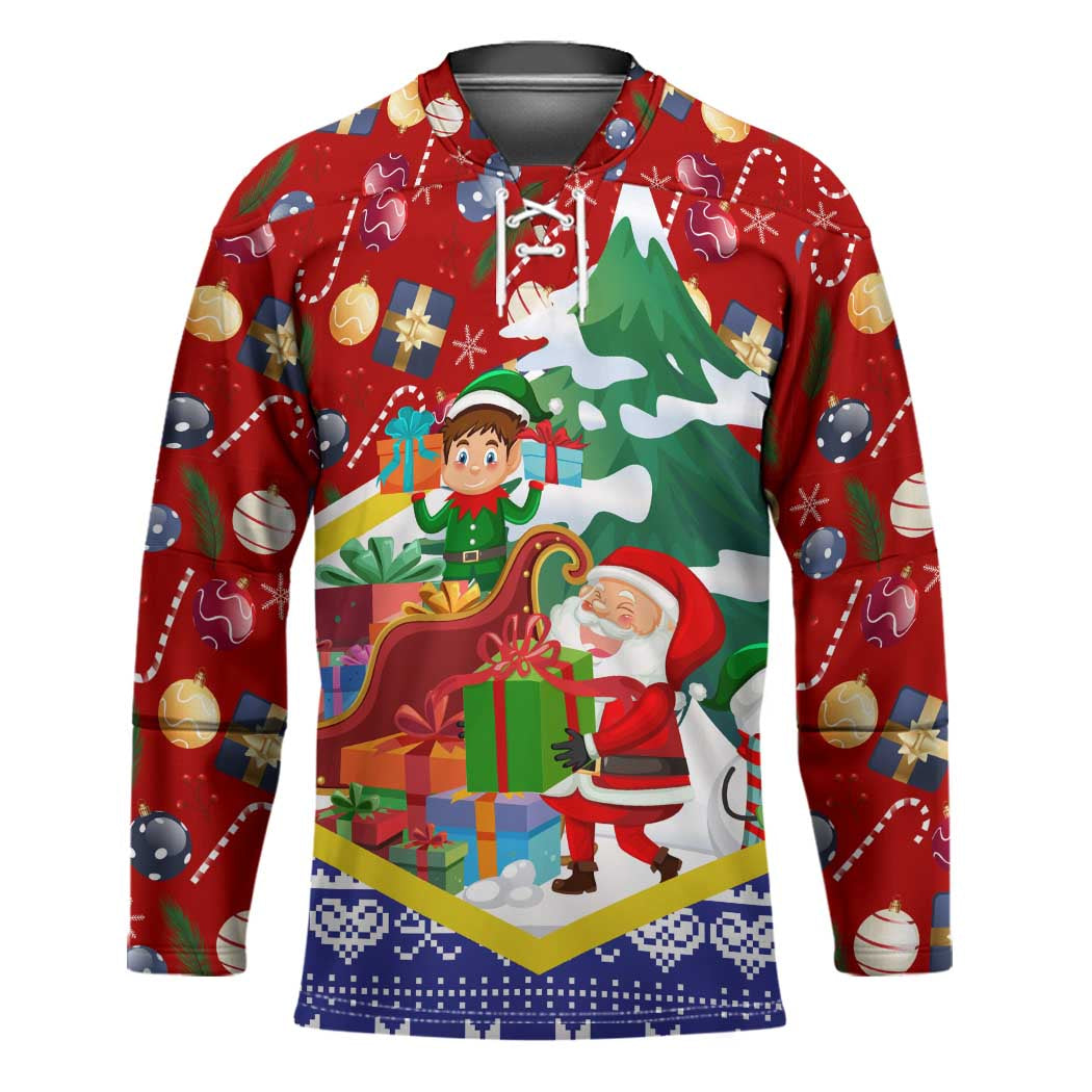Croatia Christmas Hockey Jersey with Santa Sleigh Presents and Red Checkered Crest - Wonder Print Shop