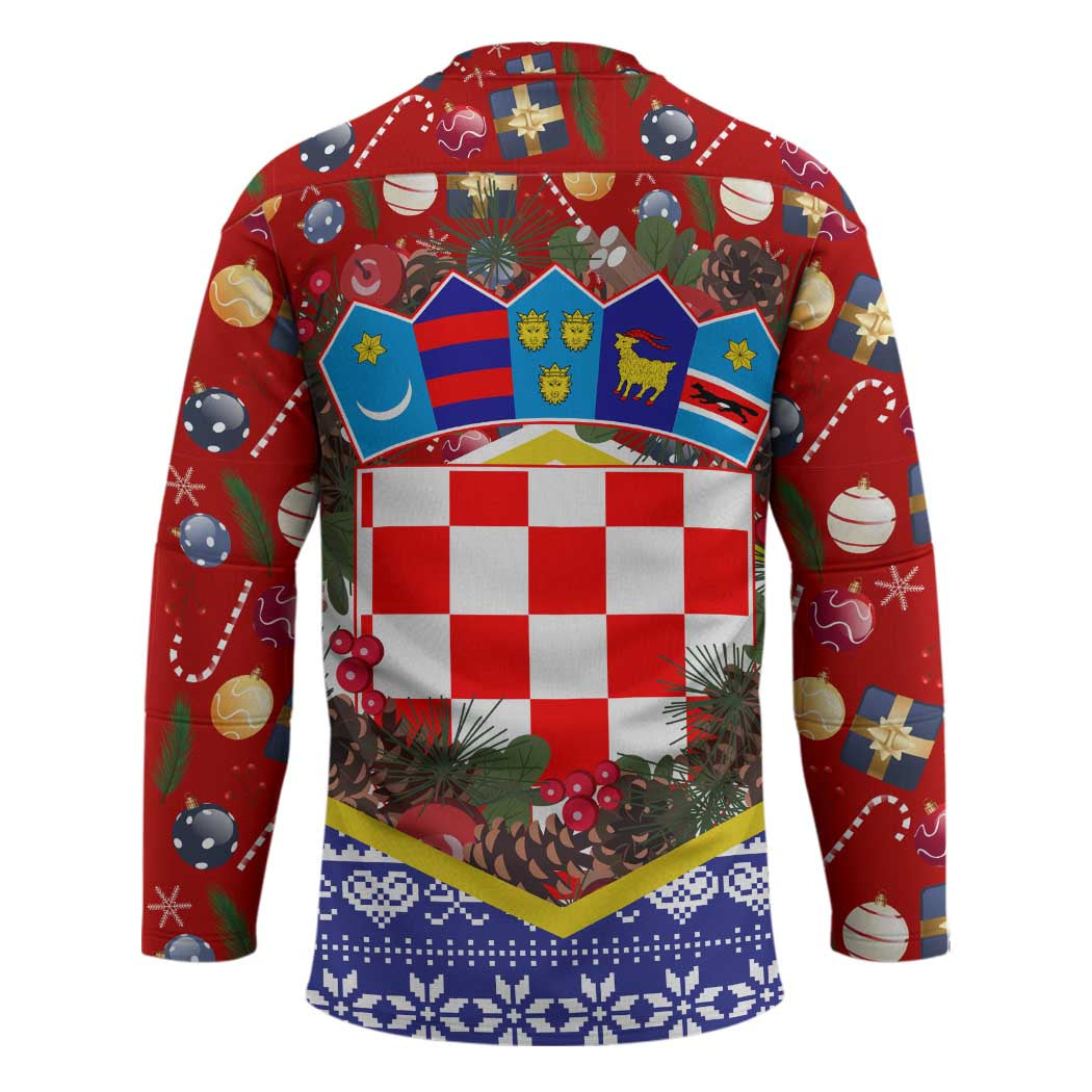Croatia Christmas Hockey Jersey with Santa Sleigh Presents and Red Checkered Crest - Wonder Print Shop