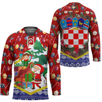 Croatia Christmas Hockey Jersey with Santa Sleigh Presents and Red Checkered Crest - Wonder Print Shop