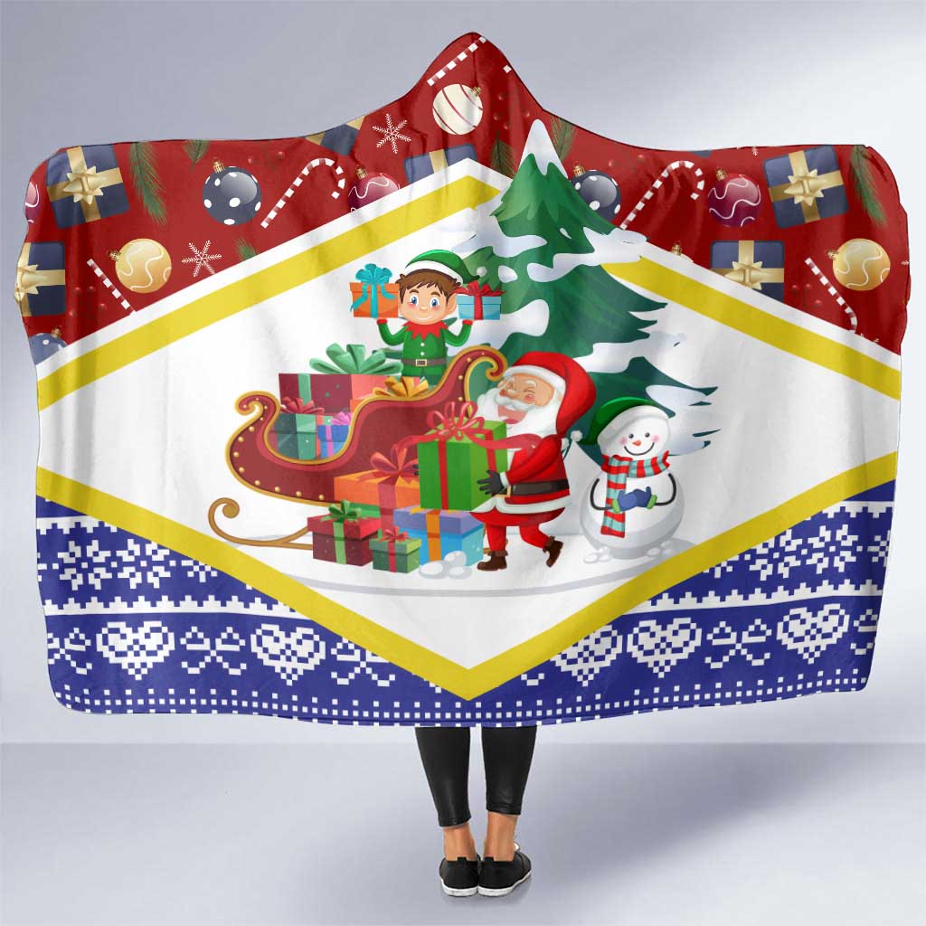 Croatia Christmas Hooded Blanket with Santa Sleigh Presents and Red Checkered Crest - Wonder Print Shop