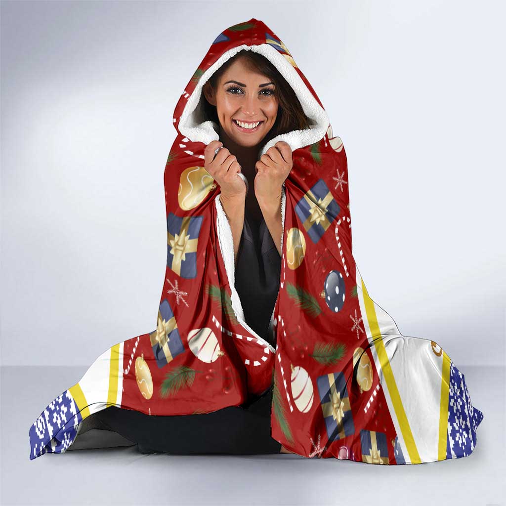 Croatia Christmas Hooded Blanket with Santa Sleigh Presents and Red Checkered Crest - Wonder Print Shop