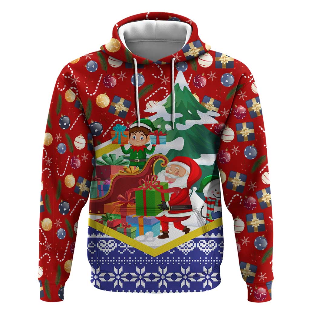 Croatia Christmas Hoodie with Santa Sleigh Presents and Red Checkered Crest - Wonder Print Shop