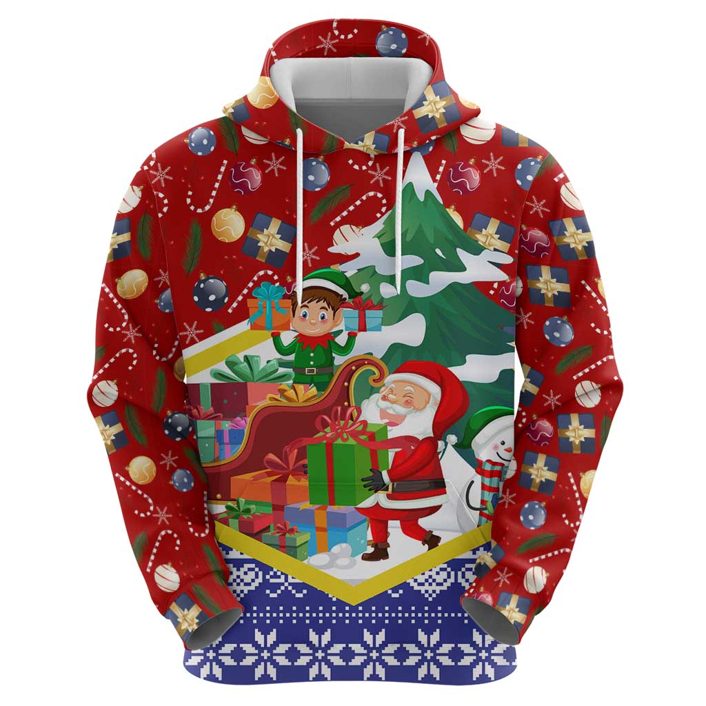 Croatia Christmas Hoodie with Santa Sleigh Presents and Red Checkered Crest - Wonder Print Shop