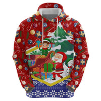 Croatia Christmas Hoodie with Santa Sleigh Presents and Red Checkered Crest - Wonder Print Shop