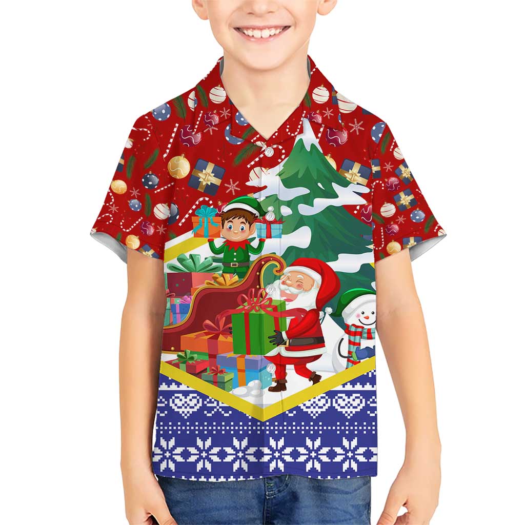 Croatia Christmas Kid Hawaiian Shirt with Santa Sleigh Presents and Red Checkered Crest - Wonder Print Shop