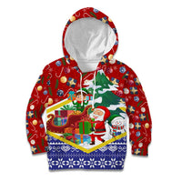 Croatia Christmas Kid Hoodie with Santa Sleigh Presents and Red Checkered Crest - Wonder Print Shop