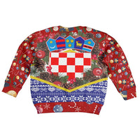 Croatia Christmas Kid Ugly Christmas Sweater with Santa Sleigh Presents and Red Checkered Crest - Wonder Print Shop