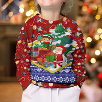 Croatia Christmas Kid Ugly Christmas Sweater with Santa Sleigh Presents and Red Checkered Crest - Wonder Print Shop
