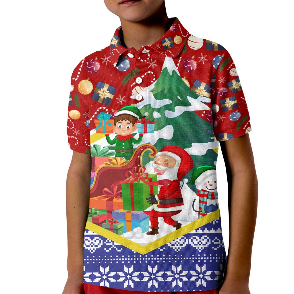 Croatia Christmas Kid Polo Shirt with Santa Sleigh Presents and Red Checkered Crest - Wonder Print Shop