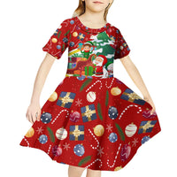 Croatia Christmas Kid Short Sleeve Dress with Santa Sleigh Presents and Red Checkered Crest - Wonder Print Shop