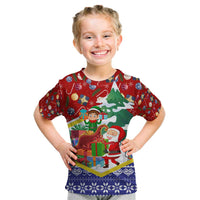 Croatia Christmas Kid T Shirt with Santa Sleigh Presents and Red Checkered Crest - Wonder Print Shop