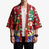 Croatia Christmas Kimono with Santa Sleigh Presents and Red Checkered Crest - Wonder Print Shop