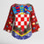 Croatia Christmas Kimono Sleeve Blouse with Santa Sleigh Presents and Red Checkered Crest - Wonder Print Shop
