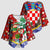 Croatia Christmas Kimono Sleeve Blouse with Santa Sleigh Presents and Red Checkered Crest - Wonder Print Shop