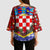 Croatia Christmas Kimono Sleeve Blouse with Santa Sleigh Presents and Red Checkered Crest - Wonder Print Shop