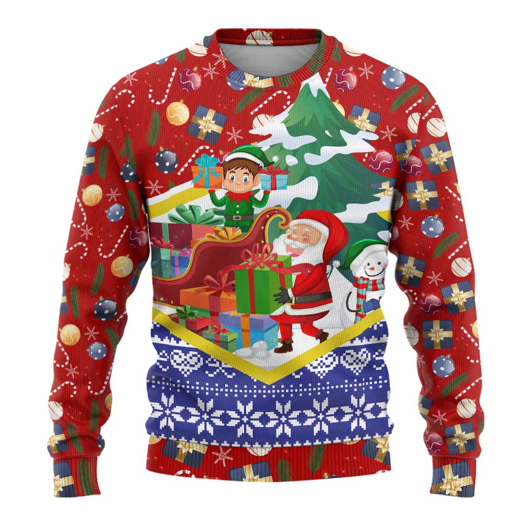 Croatia Christmas Ugly Christmas Sweater with Santa Sleigh Presents and Red Checkered Crest - Wonder Print Shop