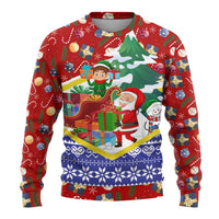 Croatia Christmas Ugly Christmas Sweater with Santa Sleigh Presents and Red Checkered Crest - Wonder Print Shop