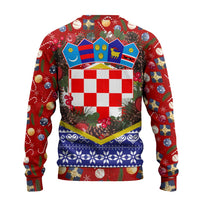 Croatia Christmas Ugly Christmas Sweater with Santa Sleigh Presents and Red Checkered Crest - Wonder Print Shop