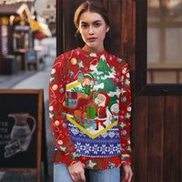 Croatia Christmas Ugly Christmas Sweater with Santa Sleigh Presents and Red Checkered Crest - Wonder Print Shop
