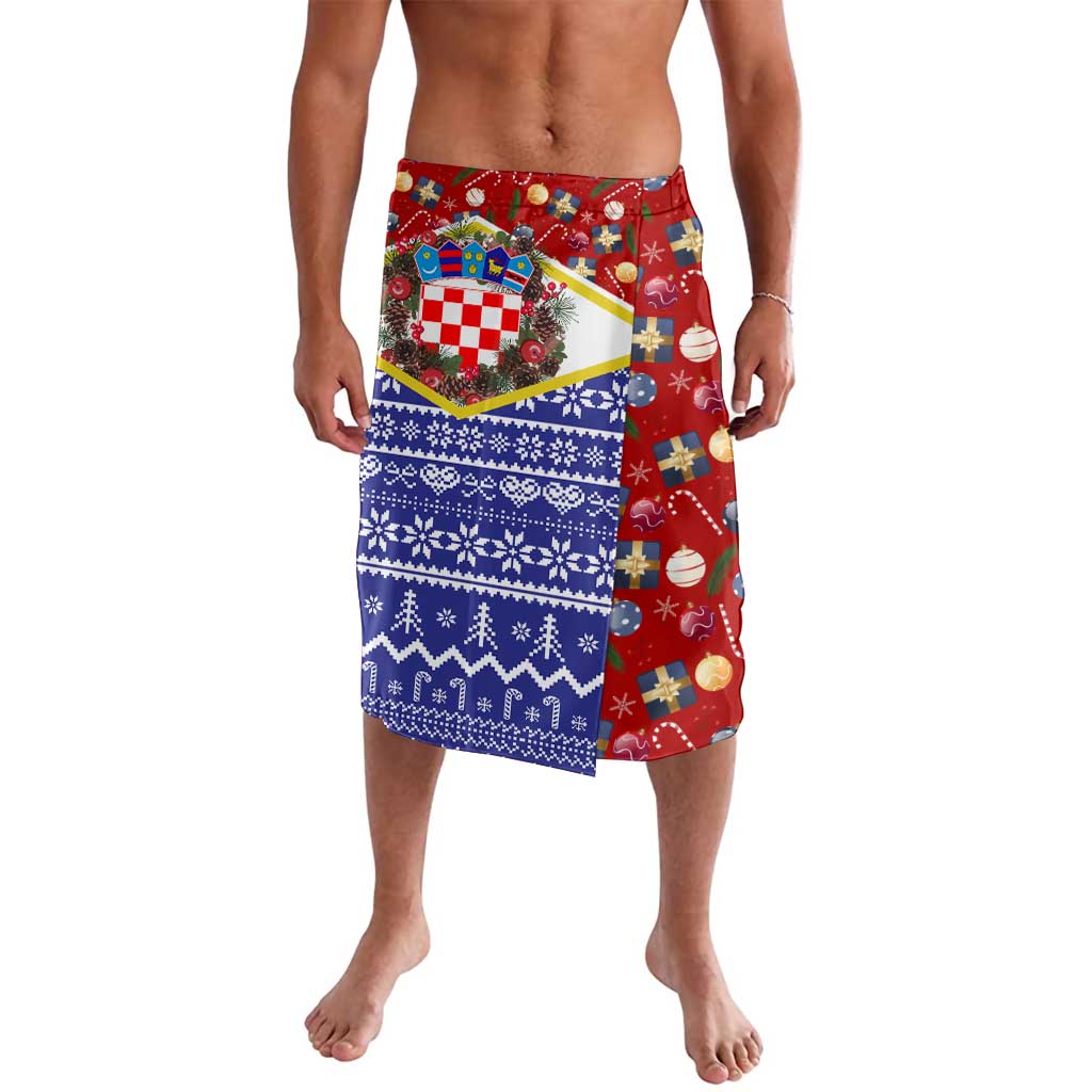 Croatia Christmas Lavalava with Santa Sleigh Presents and Red Checkered Crest - Wonder Print Shop