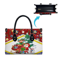 Croatia Christmas Leather Bag with Santa Sleigh Presents and Red Checkered Crest - Wonder Print Shop