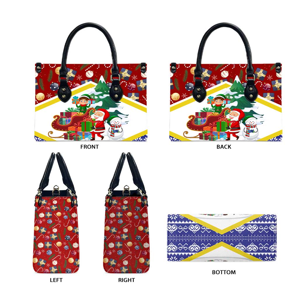 Croatia Christmas Leather Bag with Santa Sleigh Presents and Red Checkered Crest - Wonder Print Shop
