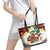 Croatia Christmas Leather Tote Bag with Santa Sleigh Presents and Red Checkered Crest - Wonder Print Shop