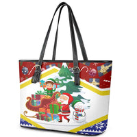 Croatia Christmas Leather Tote Bag with Santa Sleigh Presents and Red Checkered Crest - Wonder Print Shop