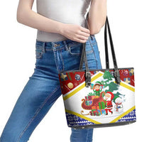 Croatia Christmas Leather Tote Bag with Santa Sleigh Presents and Red Checkered Crest - Wonder Print Shop