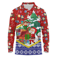 Croatia Christmas Long Sleeve Polo Shirt with Santa Sleigh Presents and Red Checkered Crest - Wonder Print Shop
