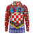 Croatia Christmas Long Sleeve Polo Shirt with Santa Sleigh Presents and Red Checkered Crest - Wonder Print Shop