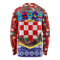 Croatia Christmas Long Sleeve Shirt with Santa Sleigh Presents and Red Checkered Crest - Wonder Print Shop