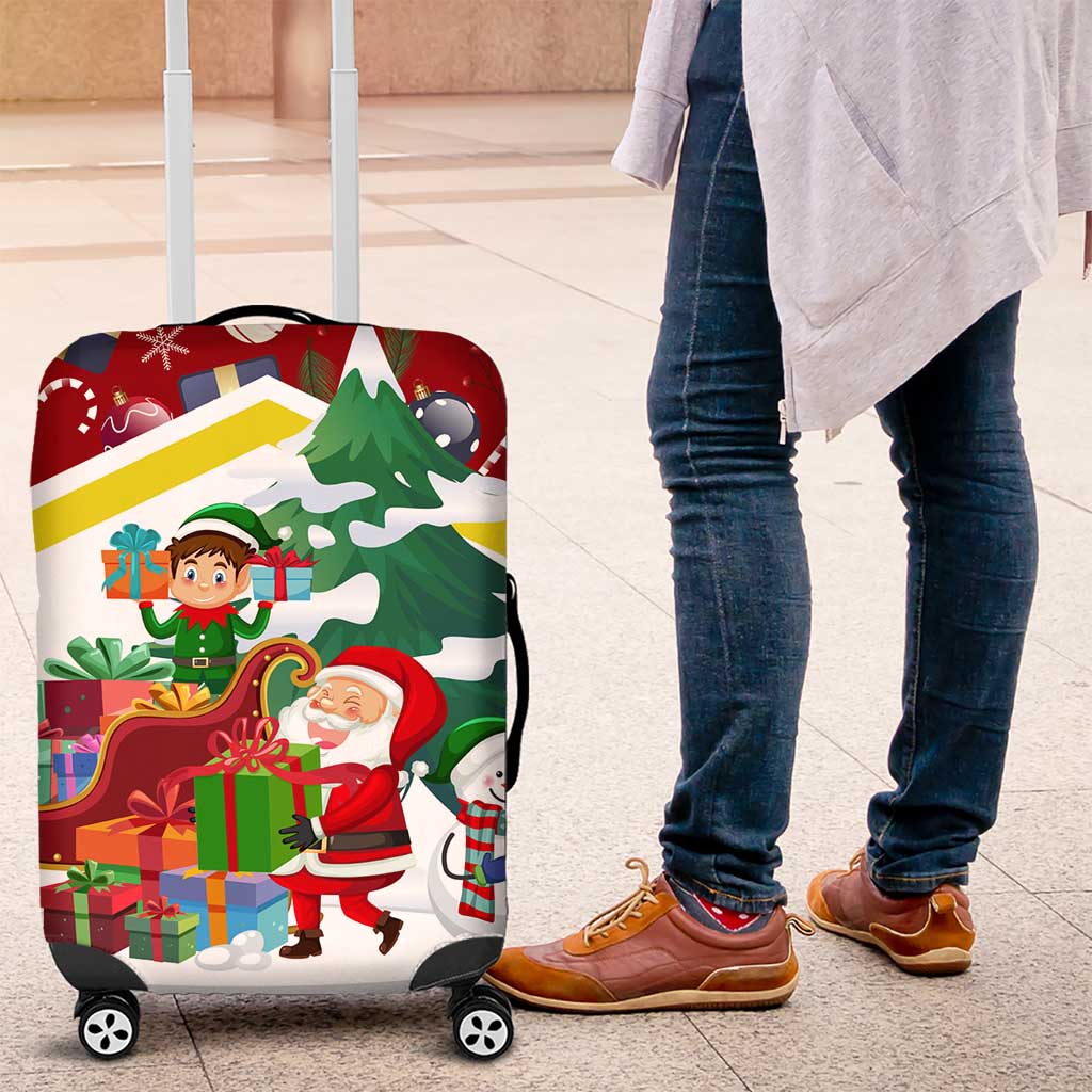 Croatia Christmas Luggage Cover with Santa Sleigh Presents and Red Checkered Crest - Wonder Print Shop
