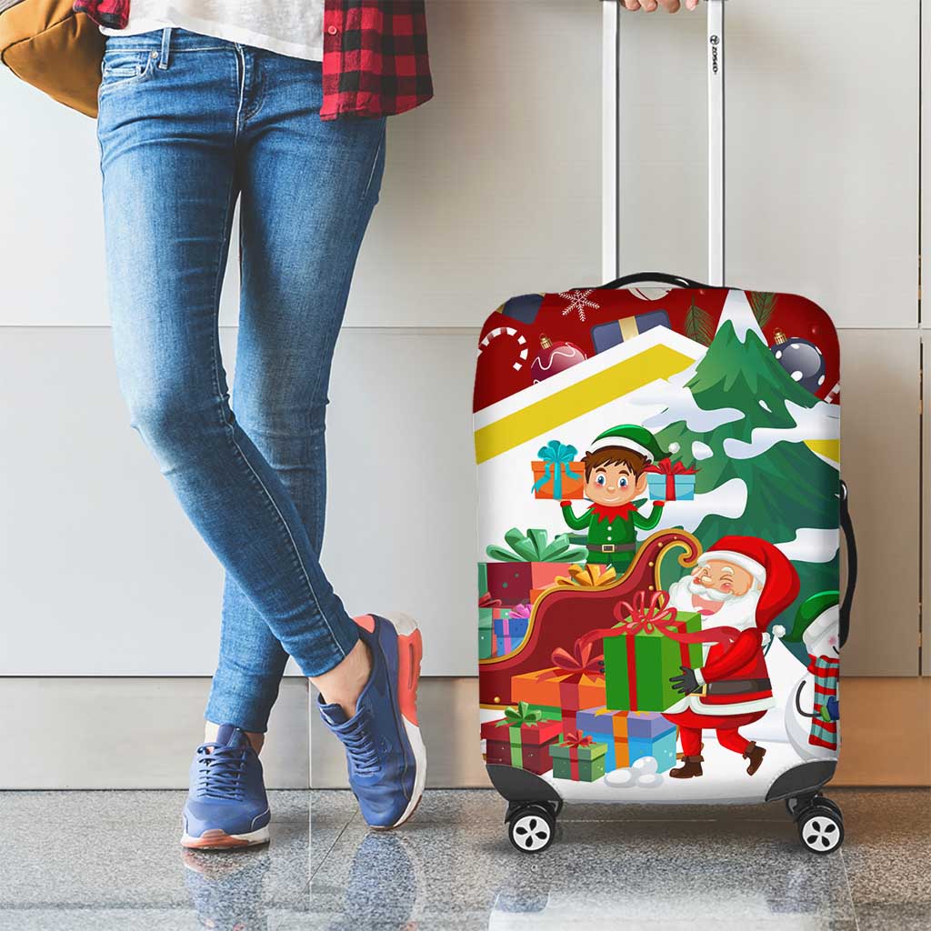 Croatia Christmas Luggage Cover with Santa Sleigh Presents and Red Checkered Crest - Wonder Print Shop