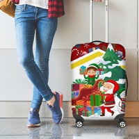 Croatia Christmas Luggage Cover with Santa Sleigh Presents and Red Checkered Crest - Wonder Print Shop