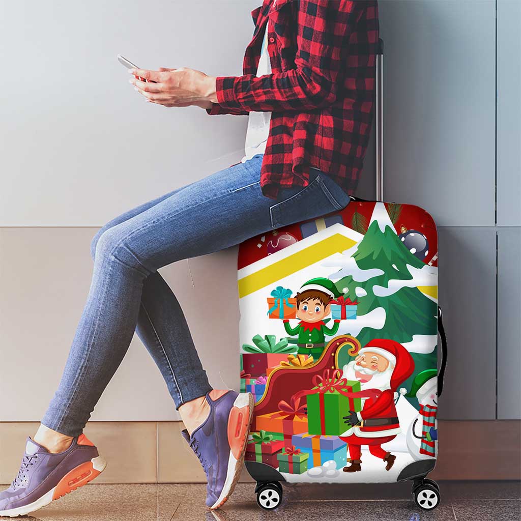Croatia Christmas Luggage Cover with Santa Sleigh Presents and Red Checkered Crest - Wonder Print Shop