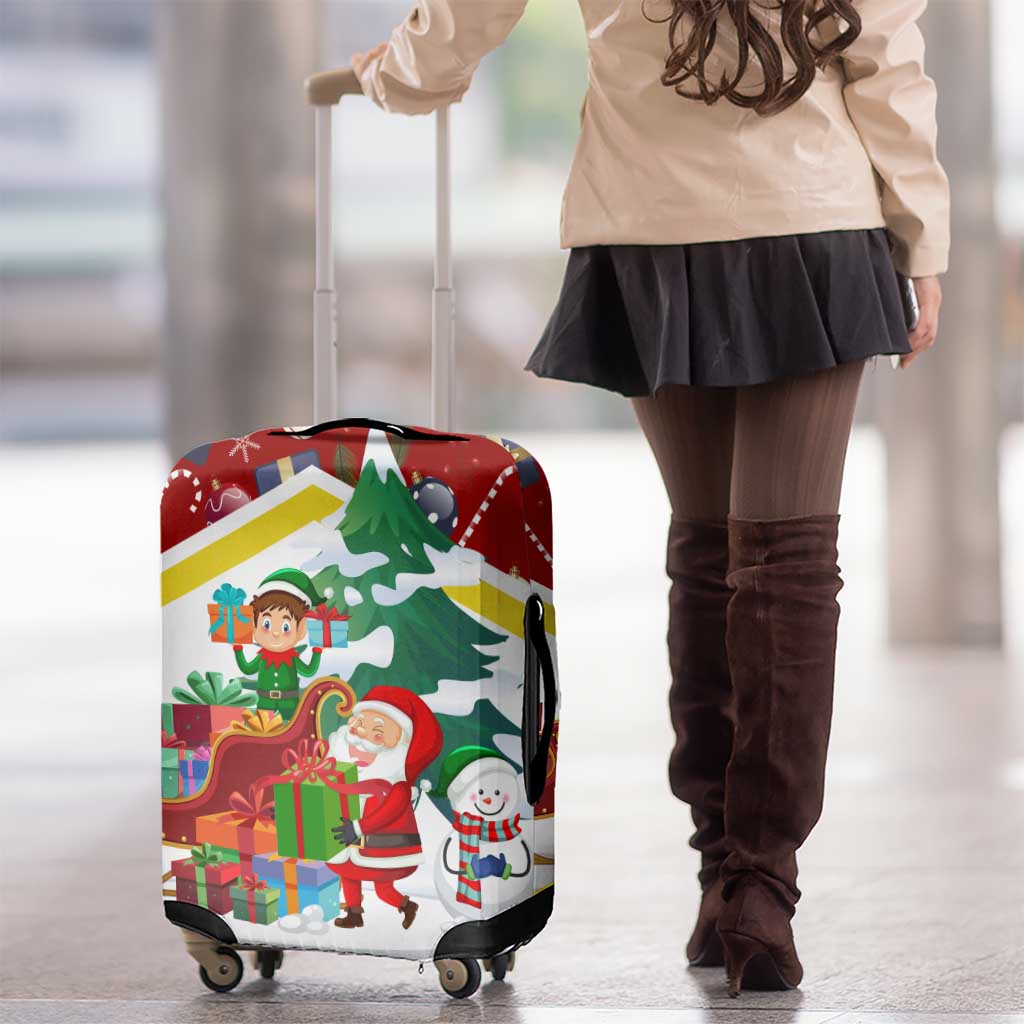 Croatia Christmas Luggage Cover with Santa Sleigh Presents and Red Checkered Crest - Wonder Print Shop