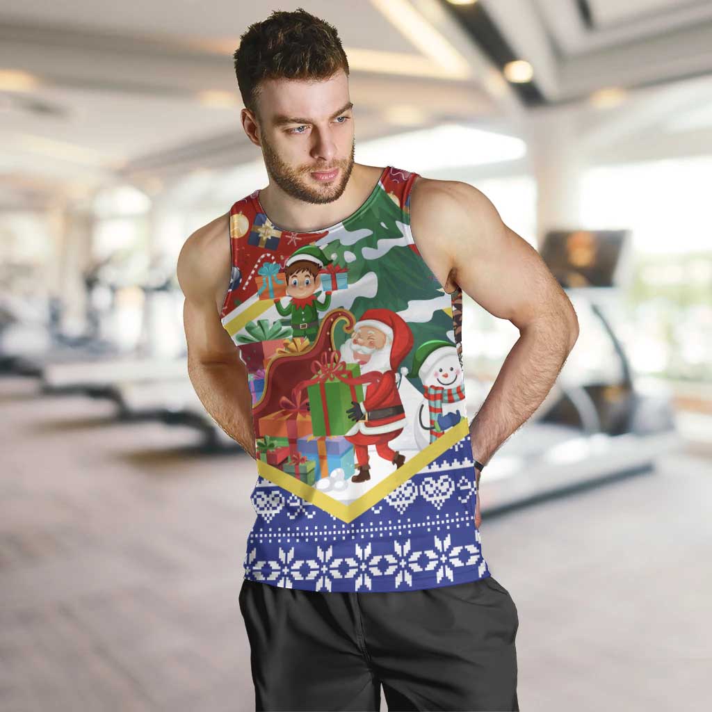 Croatia Christmas Men Tank Top with Santa Sleigh Presents and Red Checkered Crest - Wonder Print Shop