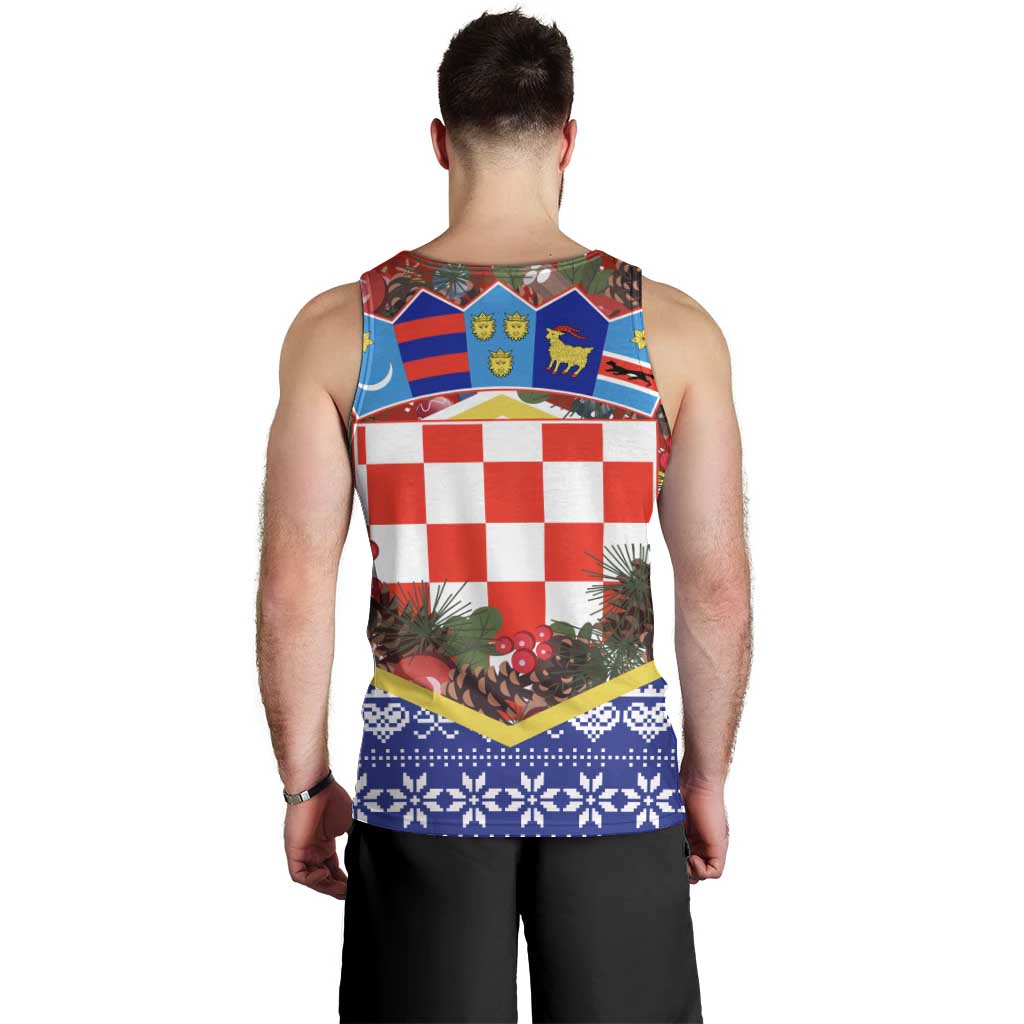 Croatia Christmas Men Tank Top with Santa Sleigh Presents and Red Checkered Crest - Wonder Print Shop