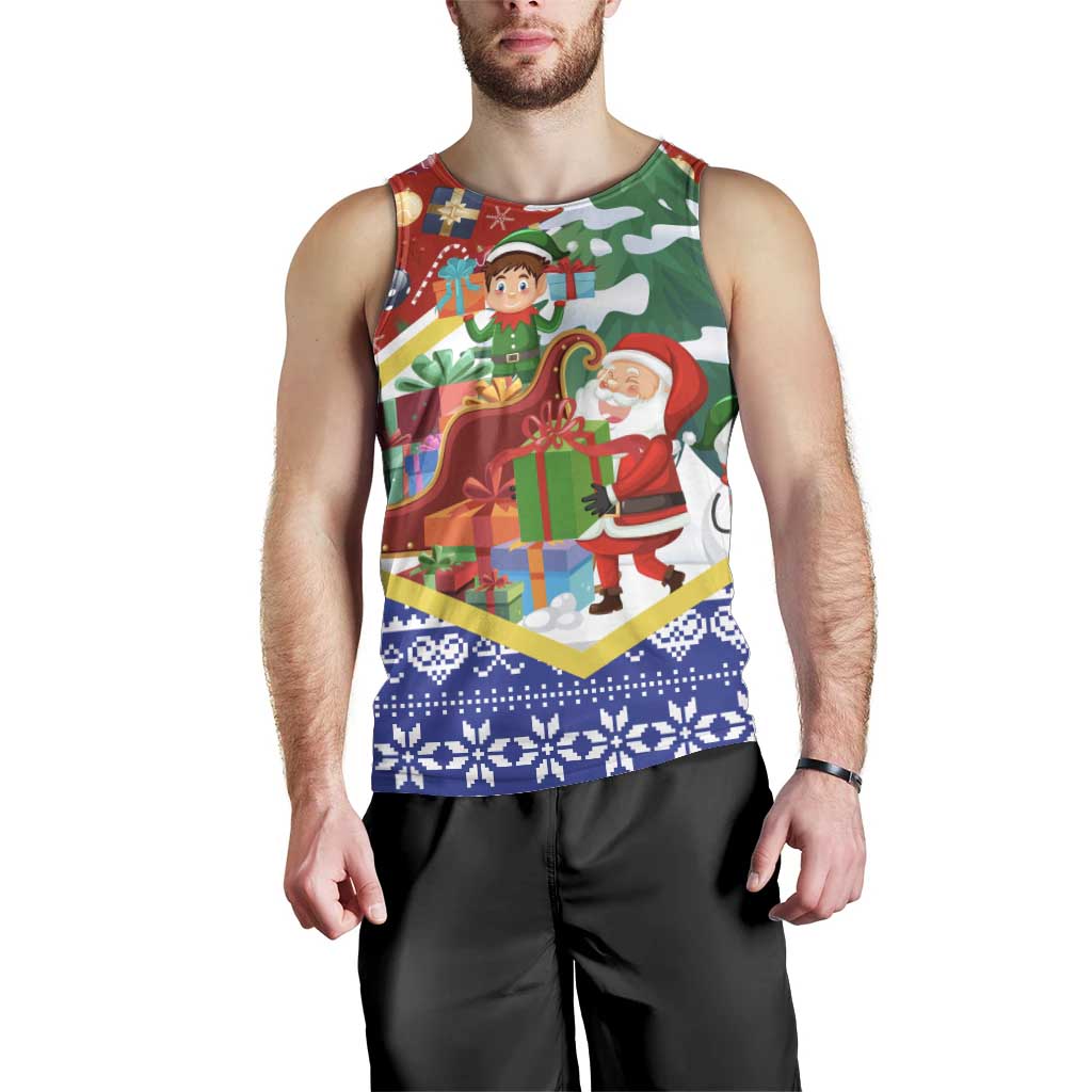 Croatia Christmas Men Tank Top with Santa Sleigh Presents and Red Checkered Crest - Wonder Print Shop