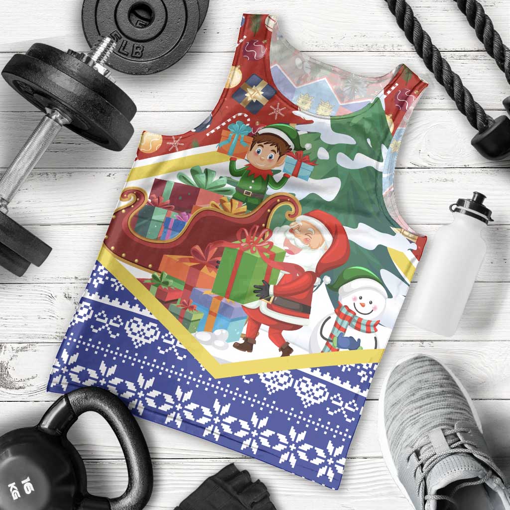 Croatia Christmas Men Tank Top with Santa Sleigh Presents and Red Checkered Crest - Wonder Print Shop