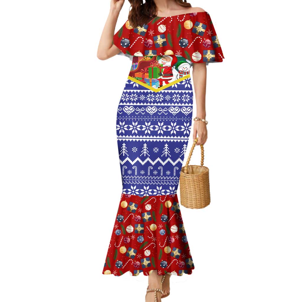 Croatia Christmas Mermaid Dress with Santa Sleigh Presents and Red Checkered Crest - Wonder Print Shop