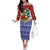 Croatia Christmas Off The Shoulder Long Sleeve Dress with Santa Sleigh Presents and Red Checkered Crest - Wonder Print Shop