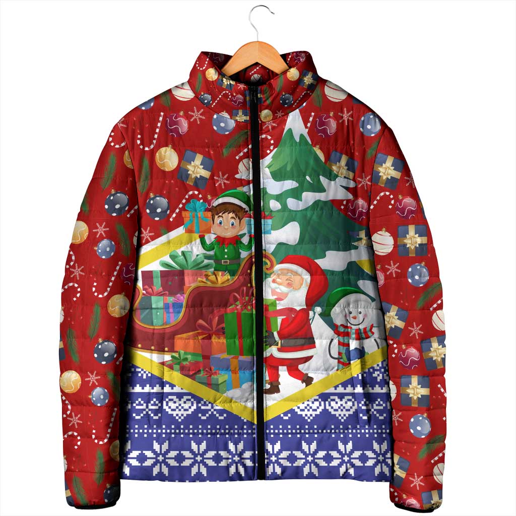 Croatia Christmas Padded Jacket with Santa Sleigh Presents and Red Checkered Crest - Wonder Print Shop