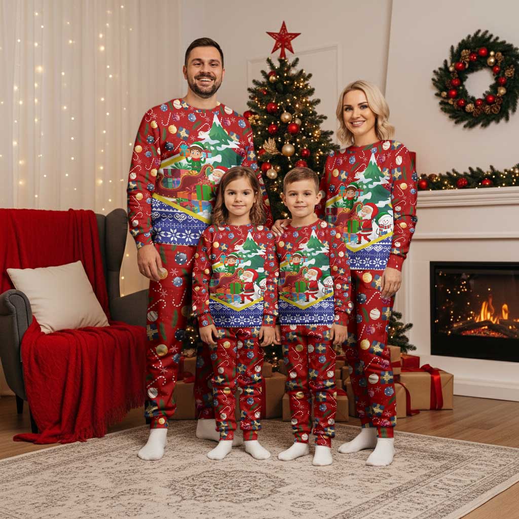 Croatia Christmas Pajama Set with Santa Sleigh Presents and Red Checkered Crest - Wonder Print Shop