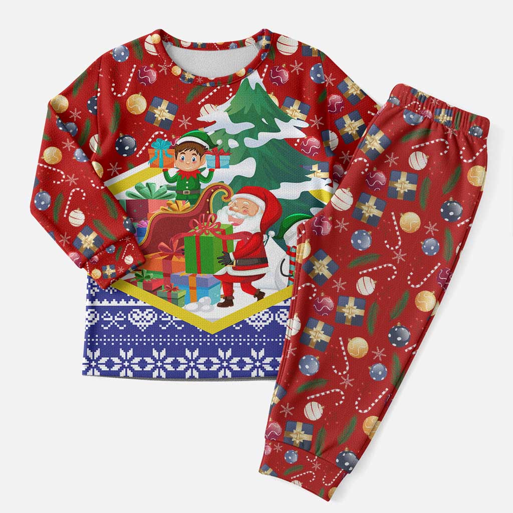 Croatia Christmas Pajama Set with Santa Sleigh Presents and Red Checkered Crest - Wonder Print Shop