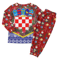 Croatia Christmas Pajama Set with Santa Sleigh Presents and Red Checkered Crest - Wonder Print Shop