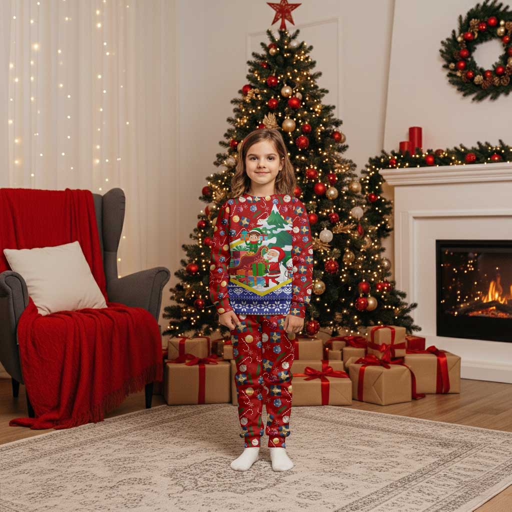Croatia Christmas Pajama Set with Santa Sleigh Presents and Red Checkered Crest - Wonder Print Shop