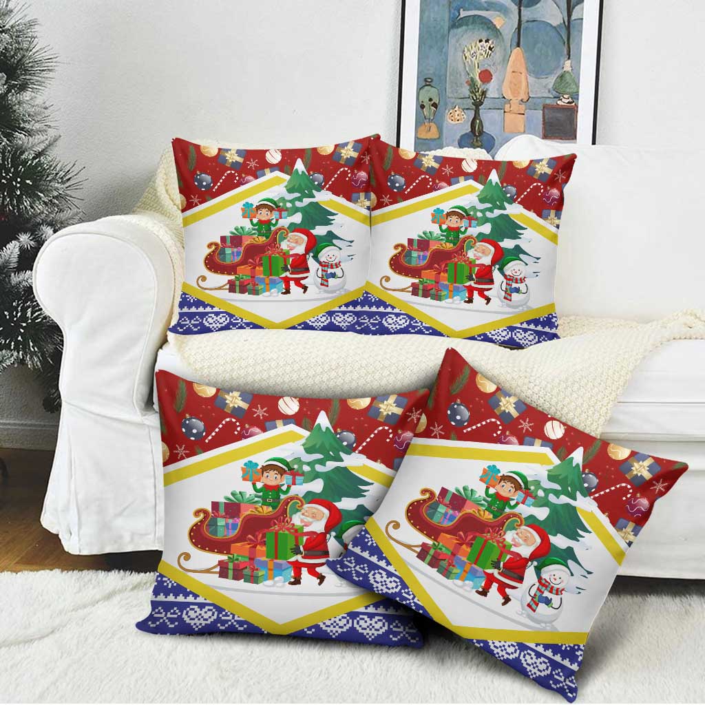 Croatia Christmas Pillow Cover with Santa Sleigh Presents and Red Checkered Crest - Wonder Print Shop
